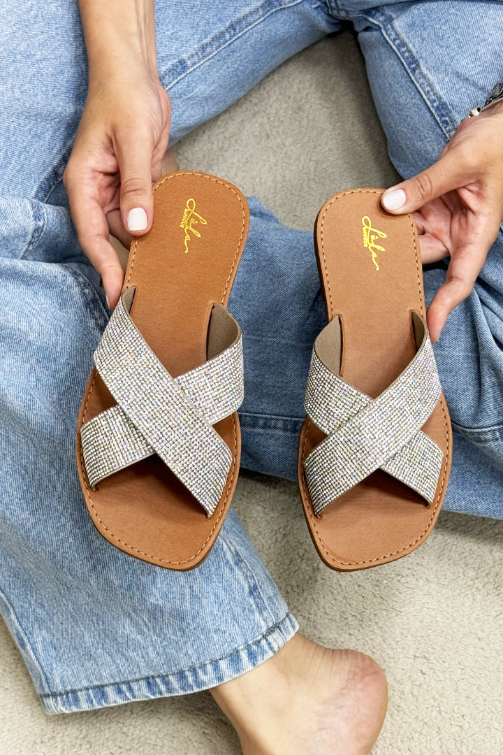 Rasteira Tira Cruzada Brilho